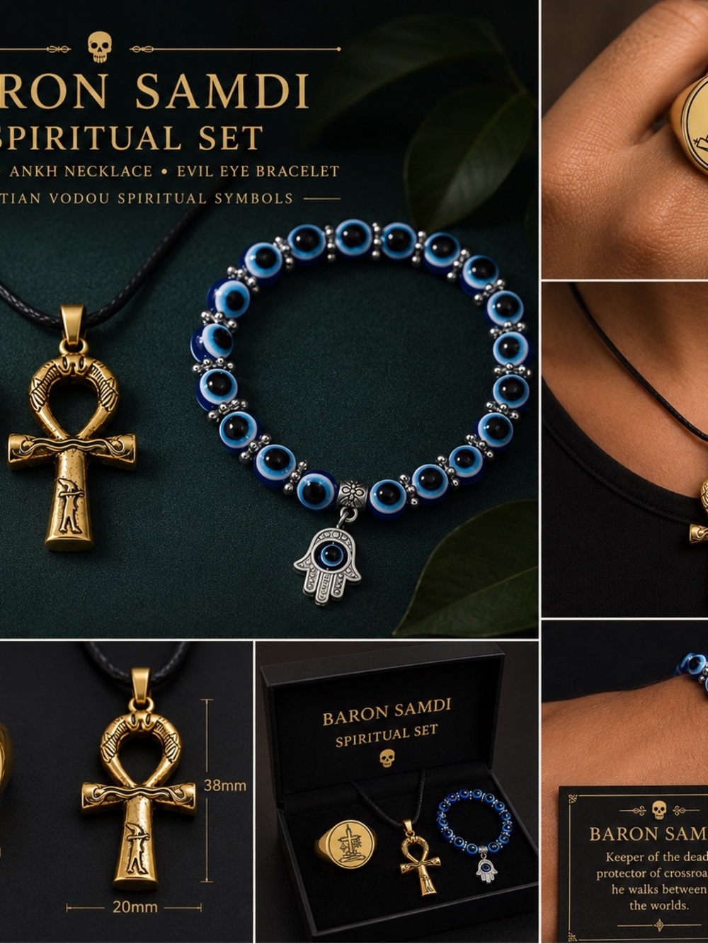 Baron Samdi Blue Evil Eye Bracelet with Silver Hamsa Charm